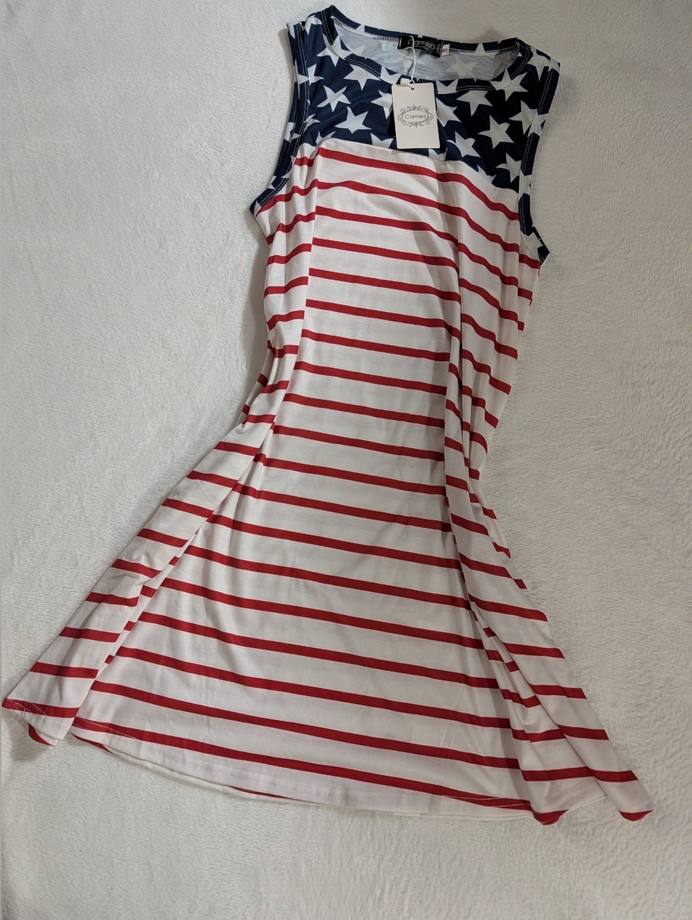 Sleeveless Red & White Striped Star-Panel Dress